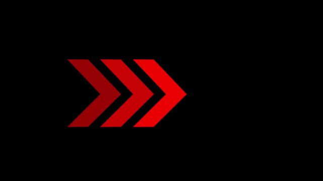 Glowing red 3D chevron arrow pointing right on black background for motion graphics