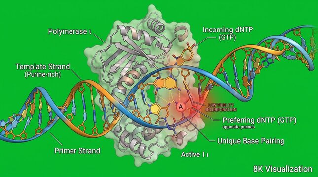 DNA Polymerase Enzyme Replicating Genetic Material Molecular Biology Scientific Illustration