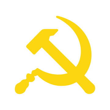 Yellow Hammer and Sickle Symbol on White Background