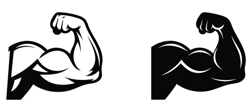 Muscular arm flexing powerful bicep gym icons