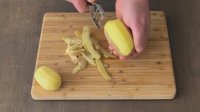 Learn to peel potatoes easily with simple steps in the kitchen during daytime
