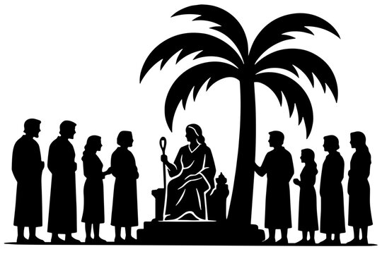 Deborah the Prophetess Under Palm Tree Old Testament Judge of Israel Silhouette Vector on Transparent Background