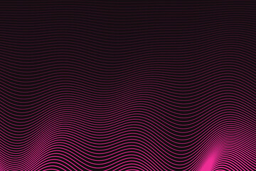 Fototapeta premium Magenta wavy lines on a black background, parallel horizontal curves forming a dynamic flow pattern