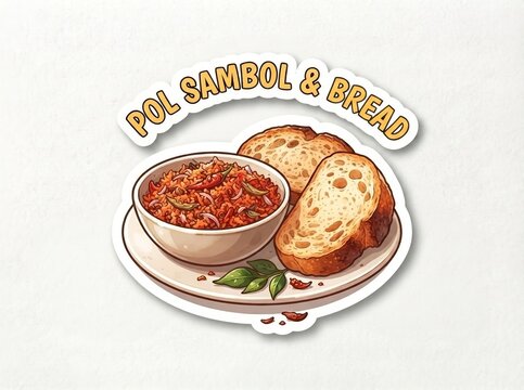 traditional pol sambal and bread food sticker illustrated vector design isolated