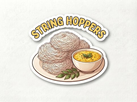 string hoppers food sticker illustrated vector design isolated