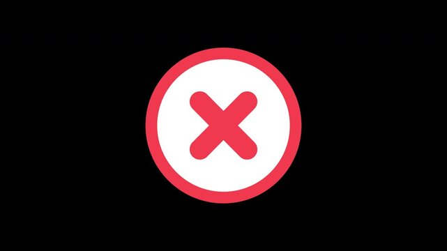 Red Circle White X Mark Icon Animation with Alpha Channel