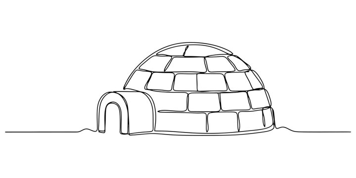 Simple line art icon of an igloo made of ice blocks showing a traditional dome shaped winter home for arctic people in a clean minimalist style for travel and weather design projects