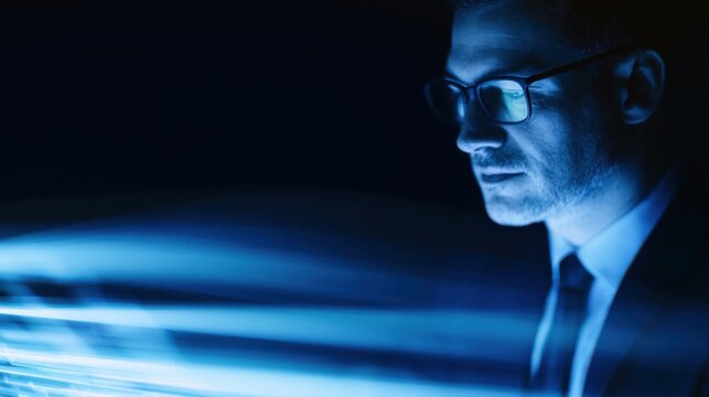 Financial Analyst Reviewing Digital Banking Transactions on AI-Powered Holographic Interface in Advanced Financial Technology