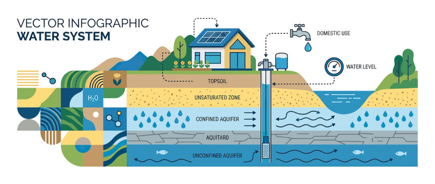 Vector Infographic of a Sustainable Water System with House
