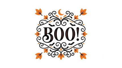 Naklejka premium Minimal BOO Halloween Typography with Crescent Moon and Stars
