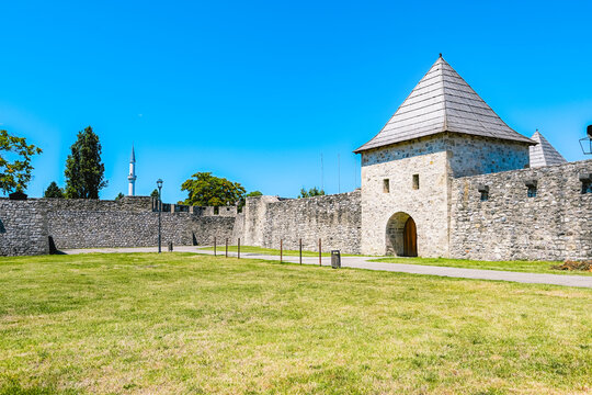 Ancient Kastel Fortress in Banja Luka, Bosnia and Herzegovina, massive stone walls and historic fortifications on the banks of Vrbas river.