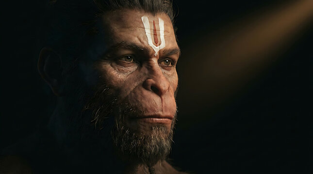 Realistic 3d portrait of lord hanuman with traditional tilak