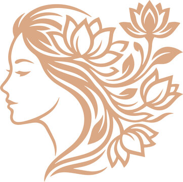 Elegant Woman Profile Silhouette with Floral Lotus Hair Design
