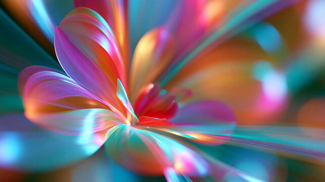 abstract futuristic multicolor energy flower displayed on a bright colorful background, spiritual art concept, vibrant, modern, bright, with copy space