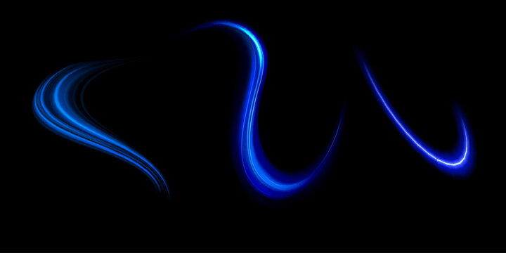 Blue glowing shiny lines effect vector background. Luminous white lines of speed. Light glowing effect. Light trail wave, fire path trace line and incandescence curve twirl.