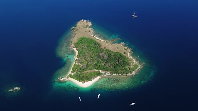 Kanawa Island and Turquoise Lagoon Aerial View, Komodo National Park, Indonesia