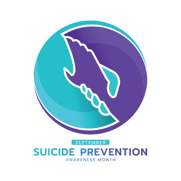 Suicide prevention awareness month - Teal and purple hand hold hand care in circle sign vector design