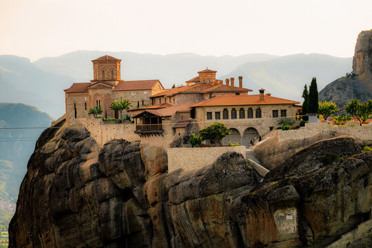 The monastery Meteora. Rocky monasteries complex in Greece near Kalabaka city. Monastery of the Holy Trinity
