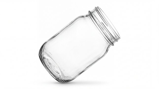 Empty glass mason jar tilted on its side
