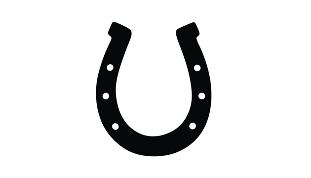 Black silhouette of a traditional horse shoe icon isolated on a clean white background for luck and charm.