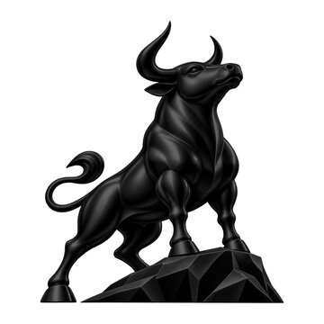 Black Bull Statue Symbolizing Bull Market, Strength, Trading and Financial Power