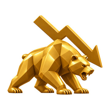 Golden Bear with Downward Arrow and Falling Chart, Bear Market Investment Concept
