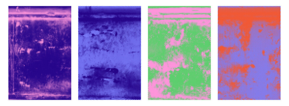 Retro punk halftone texture vector poster backgrounds set colorful grunge overlay urban collage aesthetic design