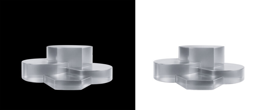 3D Glass Podium Cluster, Transparent Display Risers