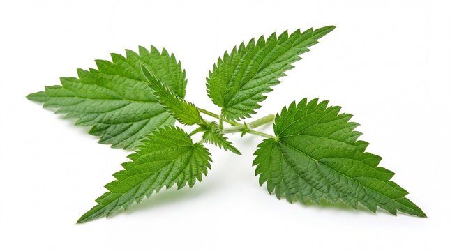 Fresh green stinging nettle leaves on a stem