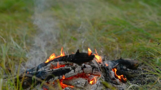 Smoldering Campfire Embers and Ash Wood Loop. Seamless loop ASMR video of smoldering campfire embers and glowing ash with sound. Relaxing wood fire texture for sleep.