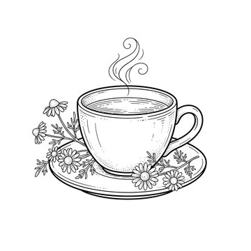 Bedtime tea cup with chamomile sprigs for relaxation websites