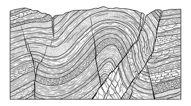 Geological Rock Strata Layers Folded and Faulted