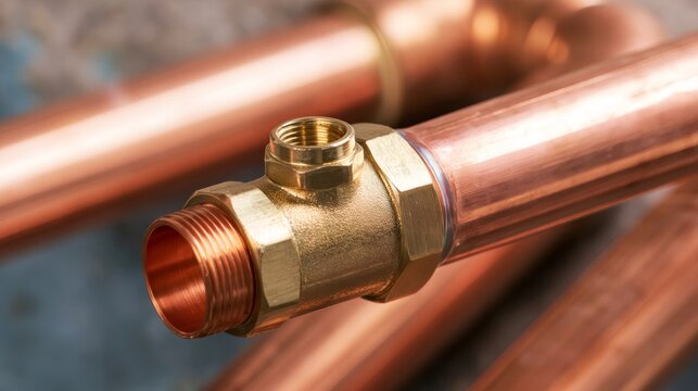 Copper pipe fitting with brass valve connecting plumbing components