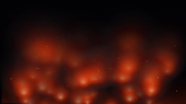 Abstract Glowing Red Fire Sparks Floating in Dark Night Background