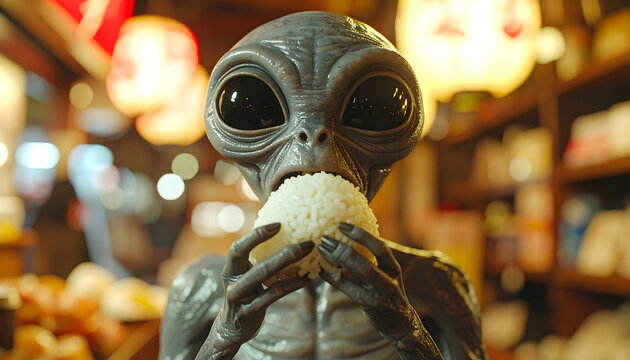 宇宙人がコンビニのおにぎりに夢中