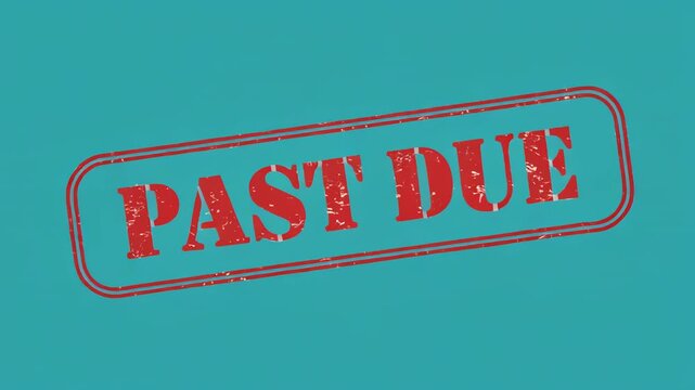 Red stamp 'Past Due' repeatedly marks a blue surface with subtle motion