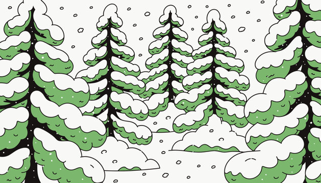 snowy pine trees in winter landscape