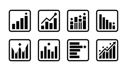 Obraz premium Minimal business bar chart and financial growth data icon set isolated on white background