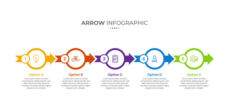 Arrow business infographic template with 6 step timeline journey. Process diagram, Infographic elements vector illustration.