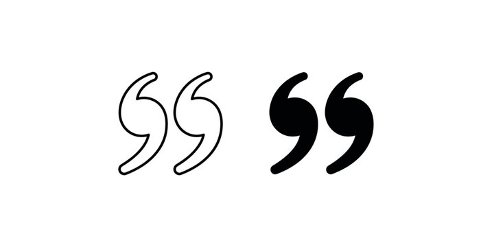 Symmetrical black and white abstract swirl quote mark vector icons representing speech punctuation.