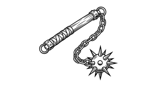 Vintage Spiked Flail Weapon Isolated