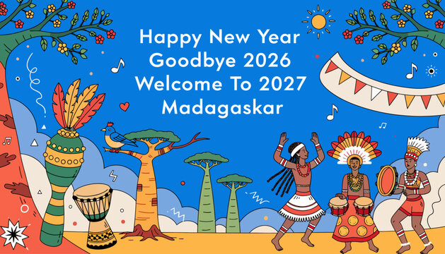 Happy New Year celebration in Madagaskar, African dance and music