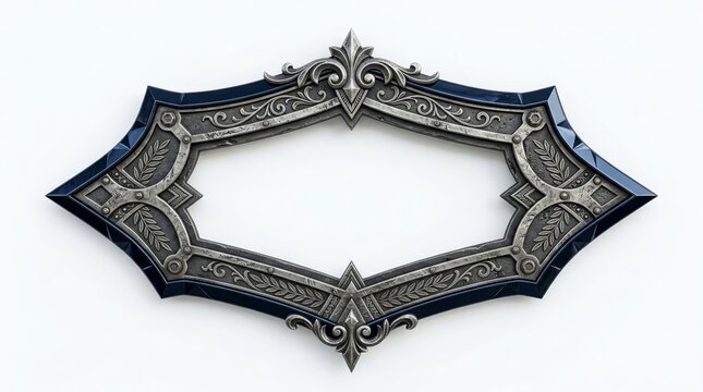Ornate Silver Antique Diamond Shape Decorative Frame On Plain White Background