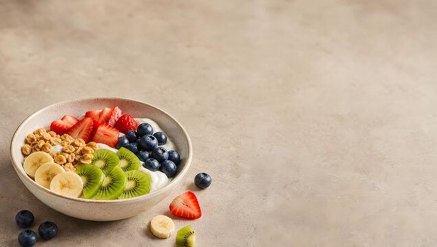 Fresh Mixed Fruits and Yogurt in a Bowl for Healthy Eating and Nutritious Food Preparation