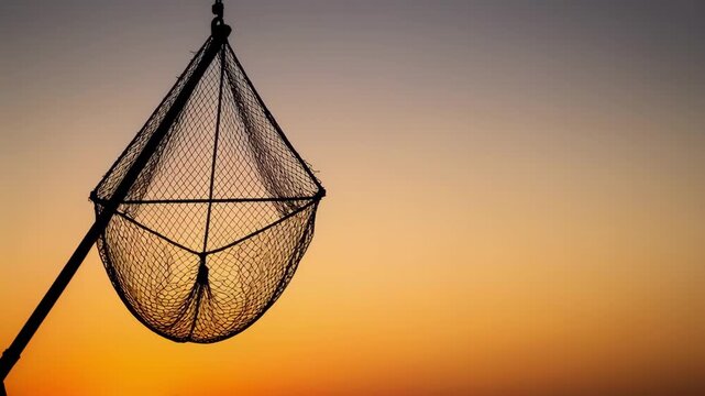 Hanging Net Silhouette At Sunset.