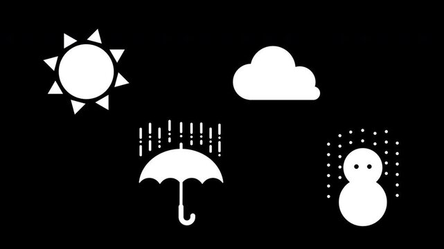 フラットデザインの晴れ・曇り・雨・雪の天気予報のループアイコンセット