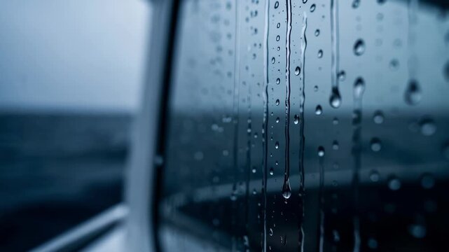 Rain Droplets On Vehicle Window Blur.