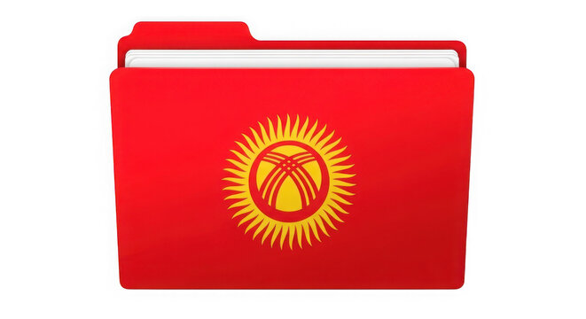 Red folder icon with the national flag of kyrgyzstan design element isolated on transparent background