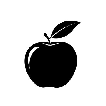 Black and white simple apple icon with leaf