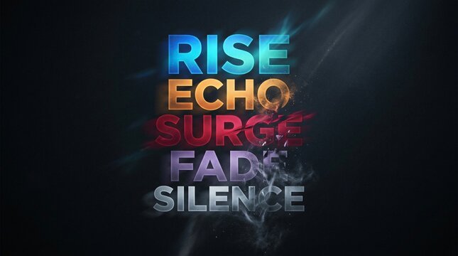 Tipograf&iacute;a conceptual con efectos de luz, humo y degradados de color sobre fondo oscuro para proyectos creativos y de motivaci&oacute;n.